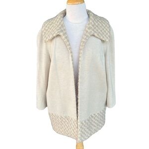 Vintage Lilli Ann Knit Boucle Trim Coat Cream Tan Basketweave Pattern 60s GUC